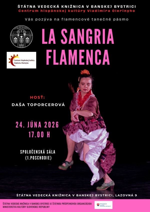 Pozvánka na flamencové tanečné pásmo, ktoré sa uskutoční v stredu 24. júna 2026 o 17.00 h (Spoločenská sála – 1. poschodie).