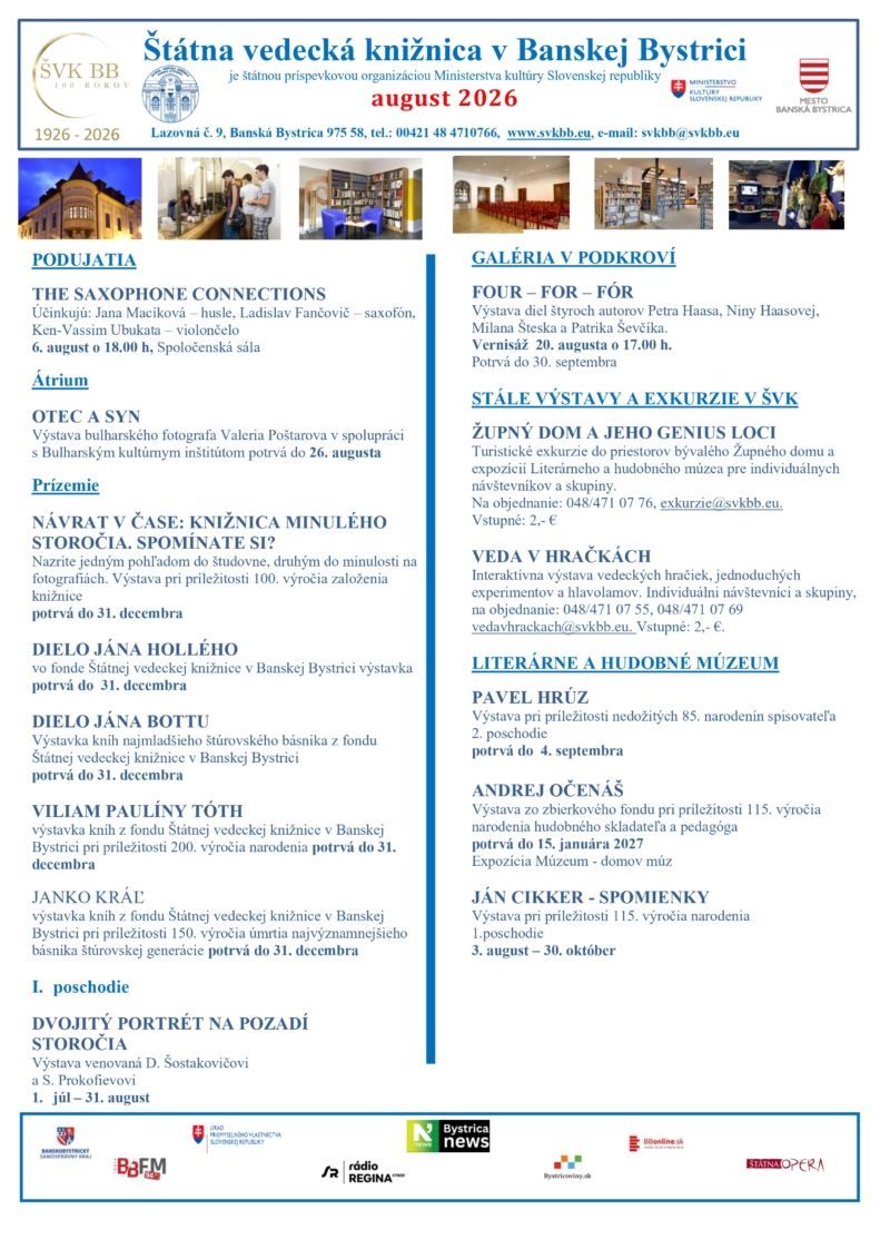 Plagát s programom na august 2026. viac informácií po kliknutí na obrázok alebo na odkaze https://svkbb.eu/wp-content/uploads/2026/07/plagat-august-2026.pdf
